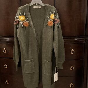 Floral Embroidered Olive Cardigan